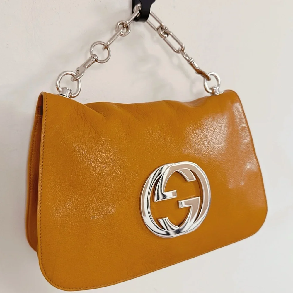 Gucci Tom Ford Blondie RARE Orange GG Logo Monogram Medium Satchel Flap Bag - Picture 3 of 11